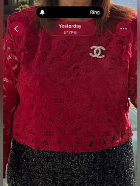 Ann Taylor Bright Red Lace Long-Sleeve Crop Blouse